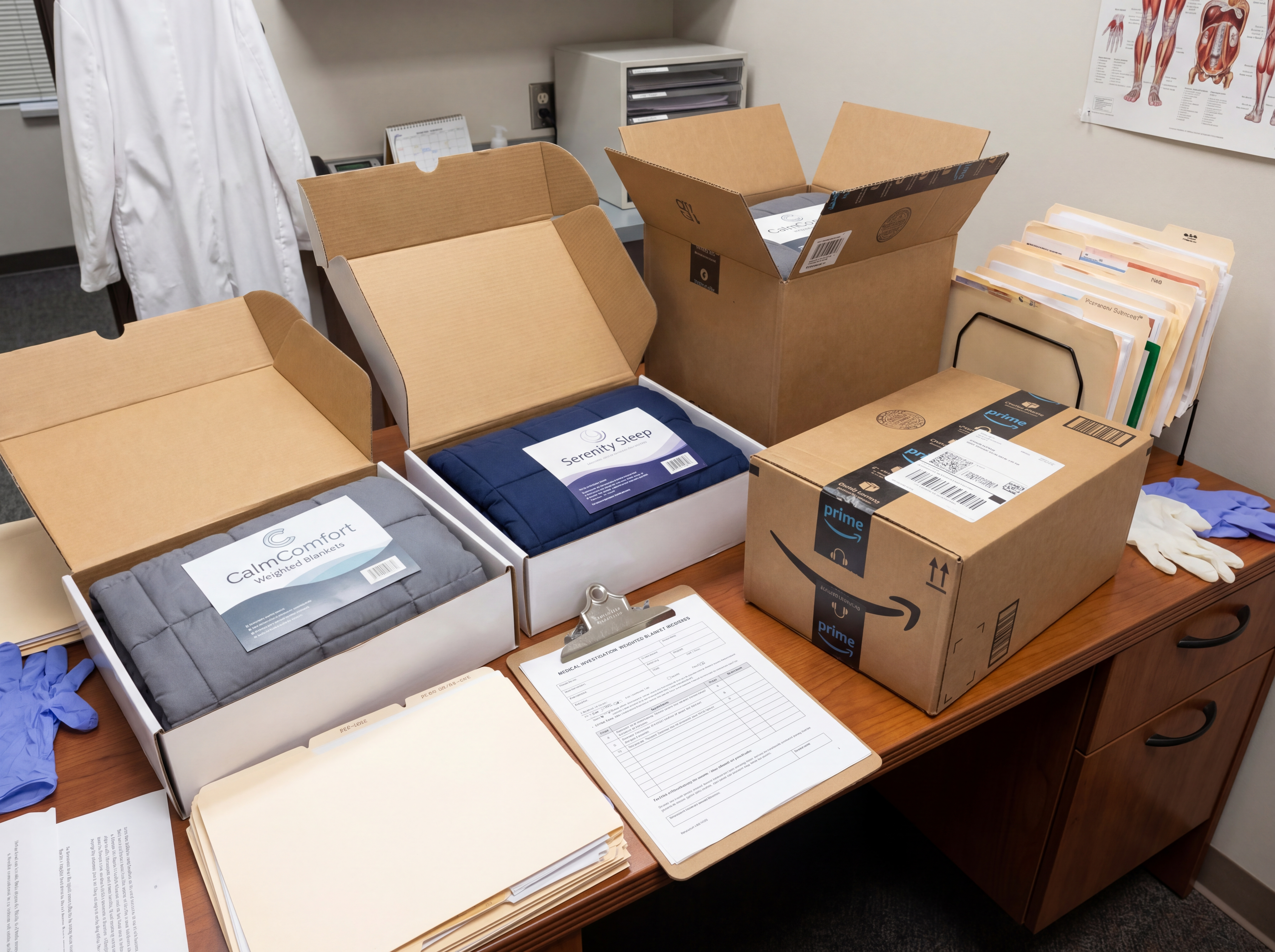 Twelve weighted blankets received for testing