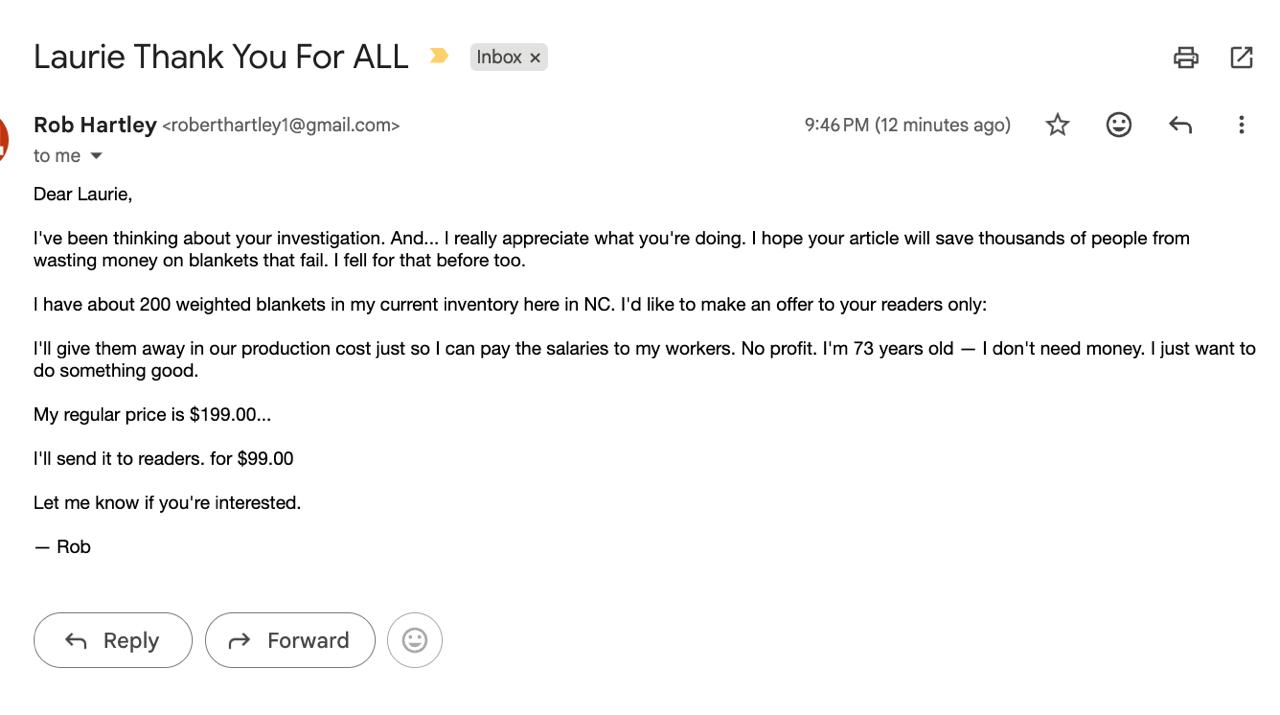 Email screenshot from Rob